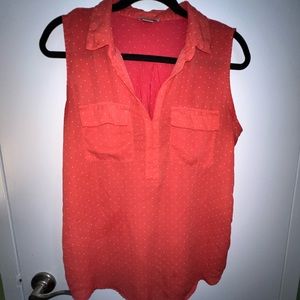 Women’s Coral Polka Dot Collared Tank Top